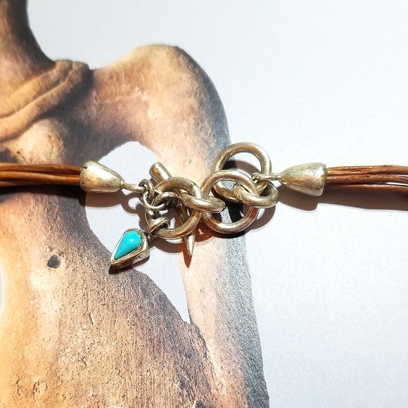 BARSE Retired Multi Gem Cross Necklace Sterling and Leather - Picture 4 of 7